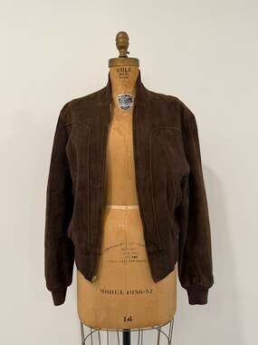 Vintage 70's Chocolate Brown Suede Leather Bomber Jacket Men's 42